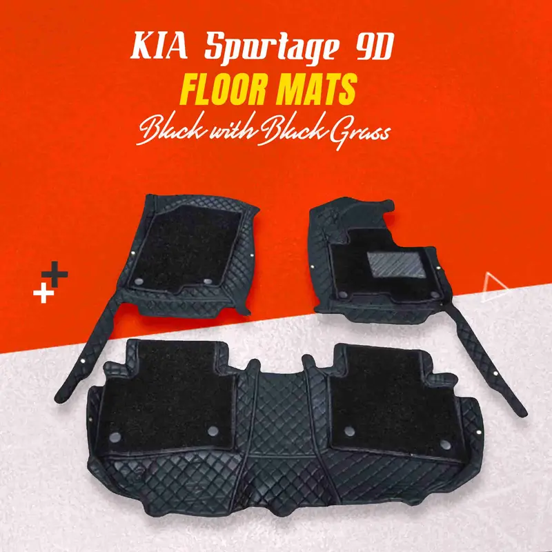 Kia Sportage 9D Floor Mats With Mix Thread - 3 Pcs 2025 - 2026 - Black With Black Grass 1