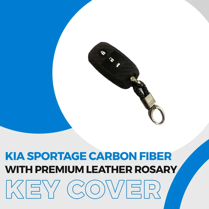 Kia Sportage Carbon Fiber Key Cover 2019 - 2021 - With Premium Leather Rosary Random Design Keychain 1
