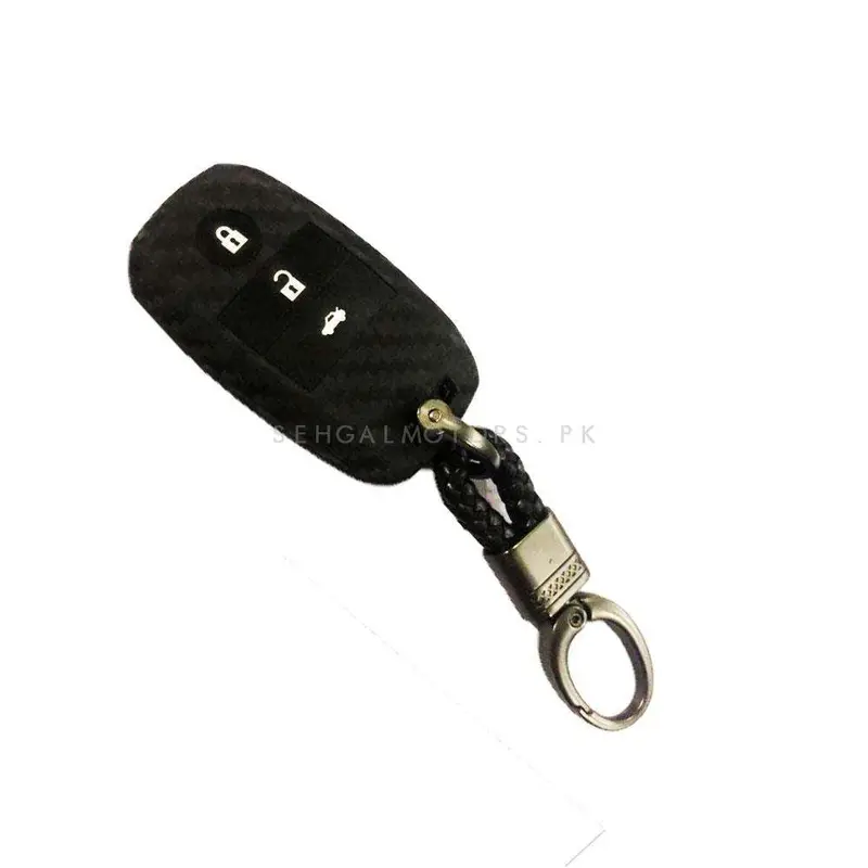 Kia Sportage Carbon Fiber Key Cover 2019 - 2021 - With Premium Leather Rosary Random Design Keychain 2