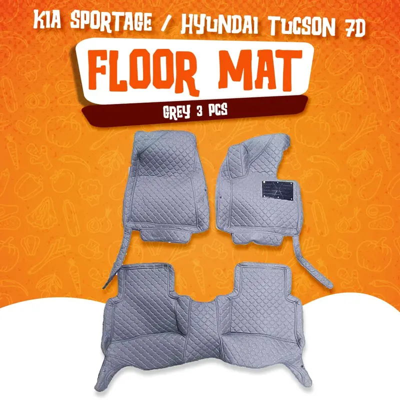 Kia Sportage / Hyundai Tucson 7D Floor Mats - Grey - 3 Pcs 2019-2024 - - With Red Grass With Logo 1