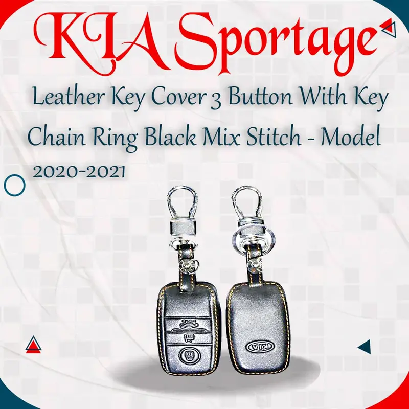 Kia Sportage Leather Key Cover 3 Button With Keychain Ring Black 1