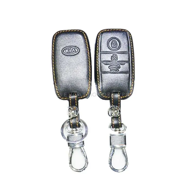 Kia Sportage Leather Key Cover 3 Button With Keychain Ring Black 2