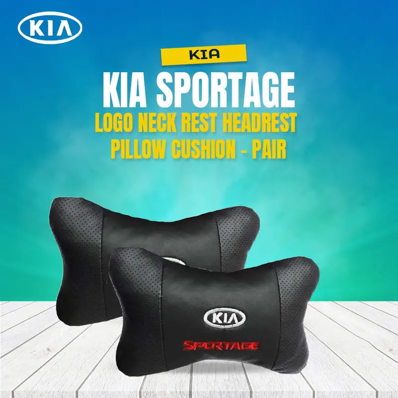 Kia Sportage Logo Neck Rest Headrest Pillow Cushion Black Colour - Pair 1