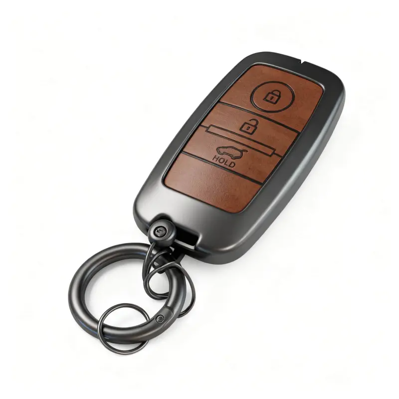 Kia Sportage Metal Key Shell Case Cover Brown - Leather Key Chain - Replacement Casing 2