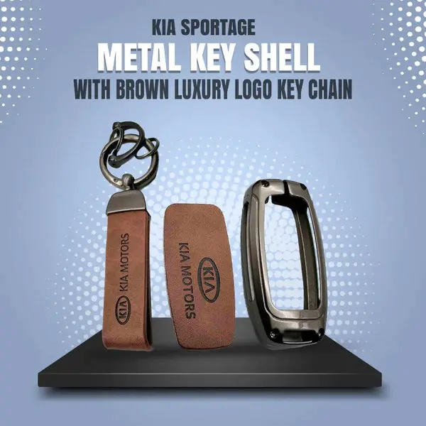 Kia Sportage Metal Key Shell With Brown Luxury Logo Keychain 2025-2026 1