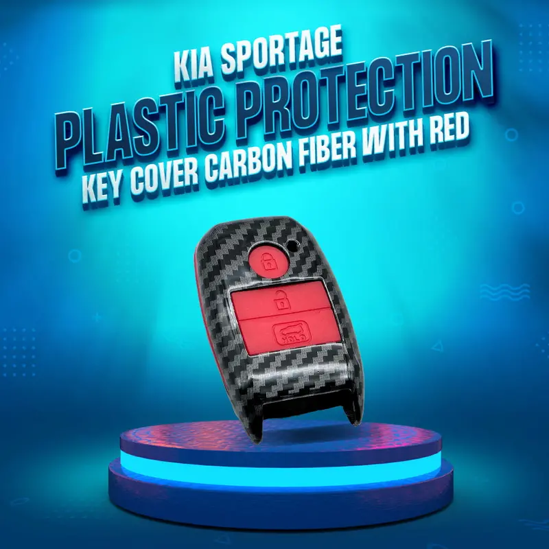 Kia Sportage Plastic Key Cover Pvc 3 Buttons 2019-2024 - - Carbon Fiber With Red 1