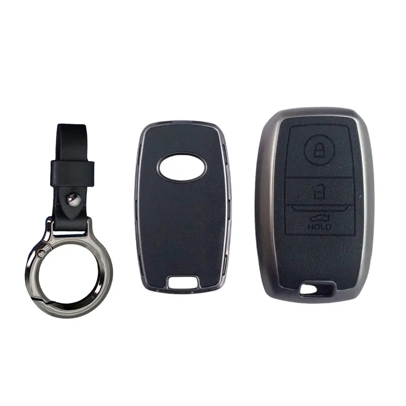 Kia Sportage Tpu Key Cover With Keychain Black 2019-2024 2019 - 2024 - - Leather Texture 1