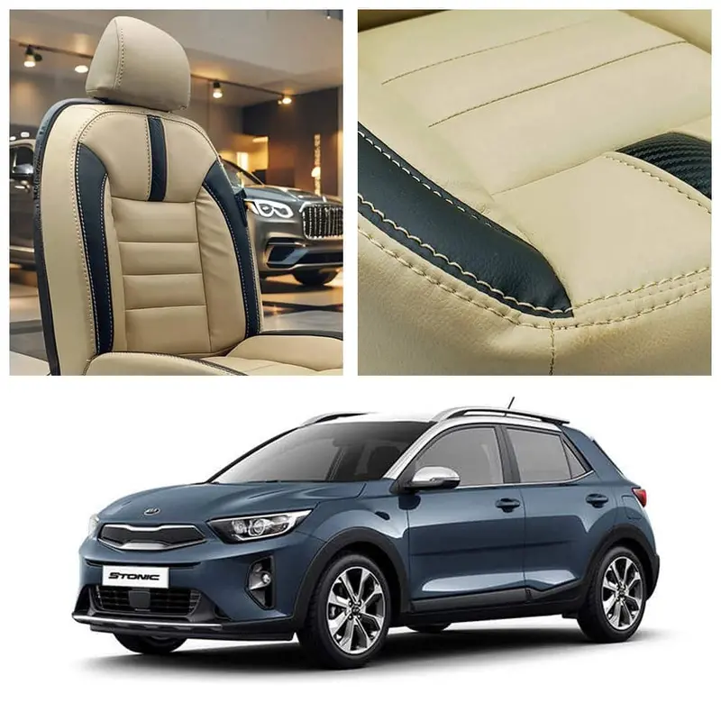 Kia Stonic Hockey Design Beige Black Seat Covers 2021 - 2025 1