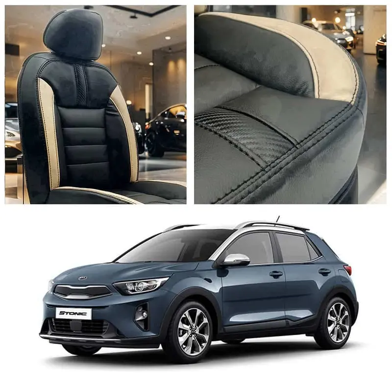 Kia Stonic Hockey Design Black Beige Seat Covers 2021 - 2025 1