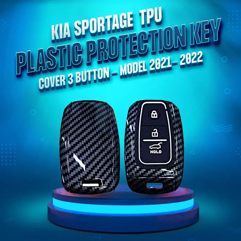 Kia Stonic Plastic Protection Key Cover Carbon Fiber 2021 - 2025 - With Black Pvc 3 Button 1