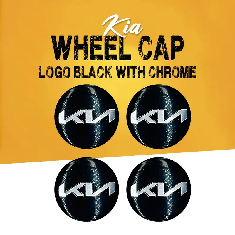 Kia Wheel Cap Logo Black With Chrome Center Hub Badge Sticker - 4 Pcs 1