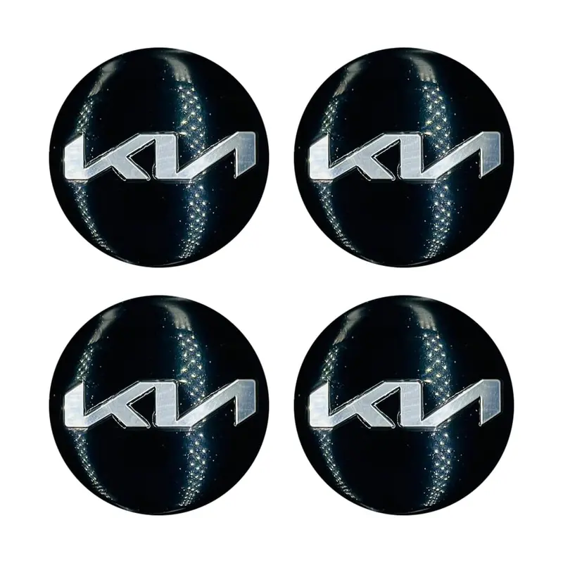 Kia Wheel Cap Logo Black With Chrome Center Hub Badge Sticker - 4 Pcs 2