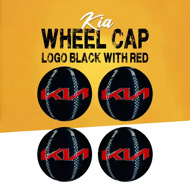 Kia Wheel Cap Logo Black With Red Center Hub Badge Sticker - 4 Pcs 1
