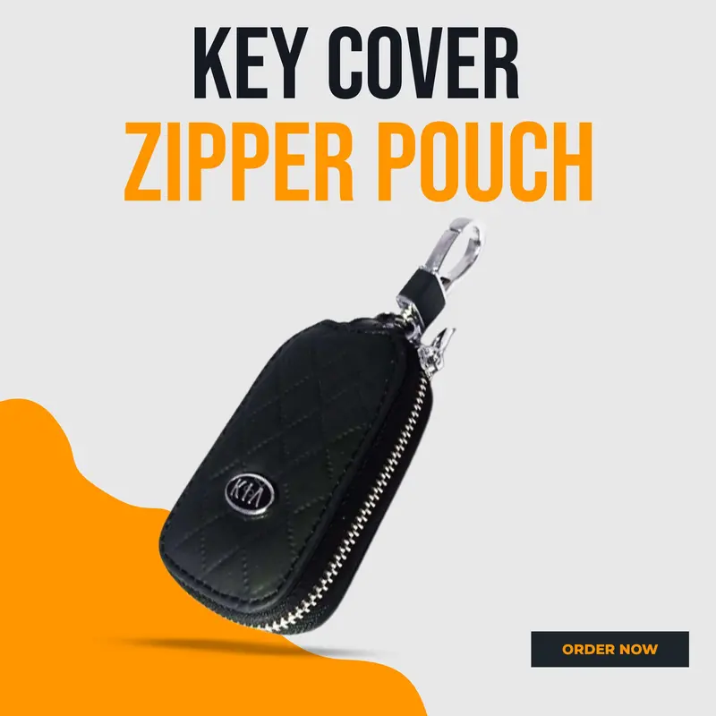 Kia Zipper 7D Style Key Cover Pouch Black With Keychain Ring 1