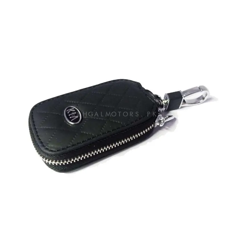 Kia Zipper 7D Style Key Cover Pouch Black With Keychain Ring 2