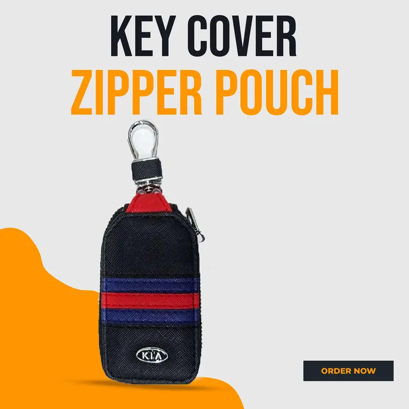 Kia Zipper Jeans Key Cover Pouch Black With Red Blue Strip Keychain - Ring 1