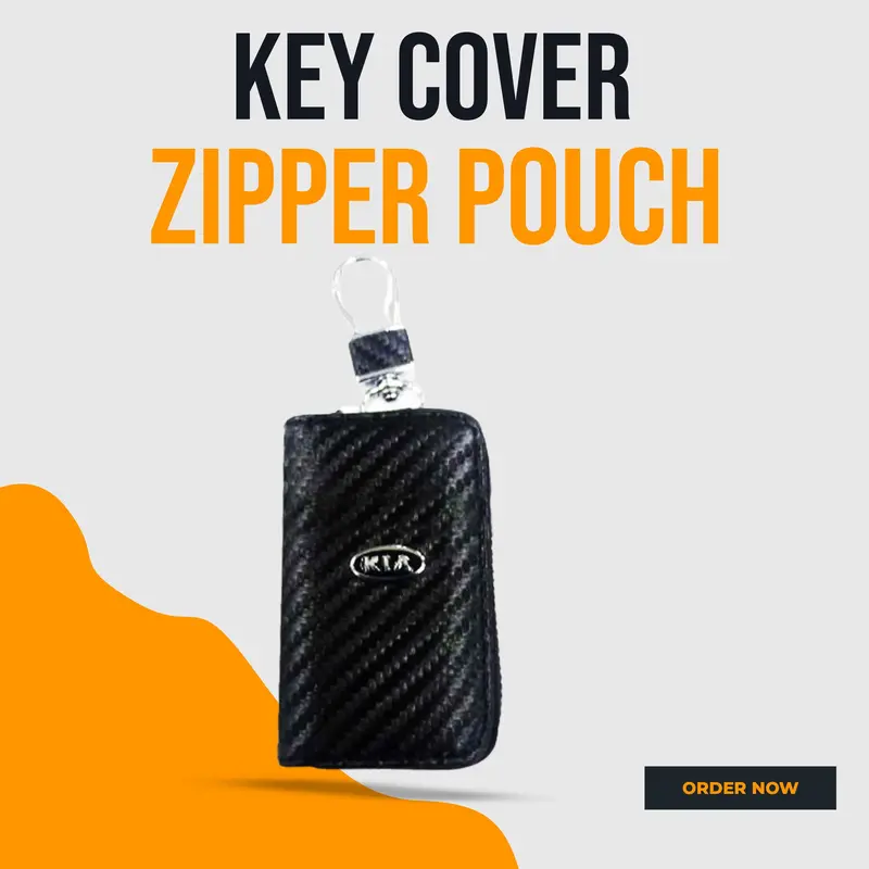 Kia Zipper Key Cover Pouch Carbon Fiber With Keychain Ring 1