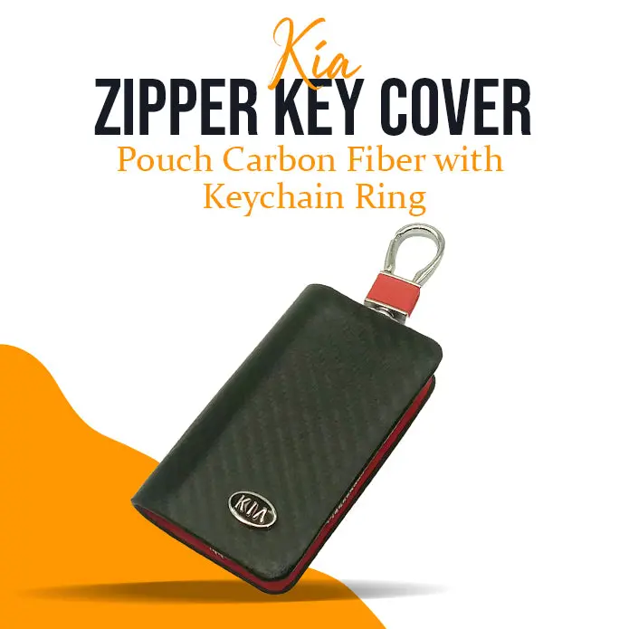 Kia Zipper Key Cover Pouch Carbon Fiber With Keychain Ring 1