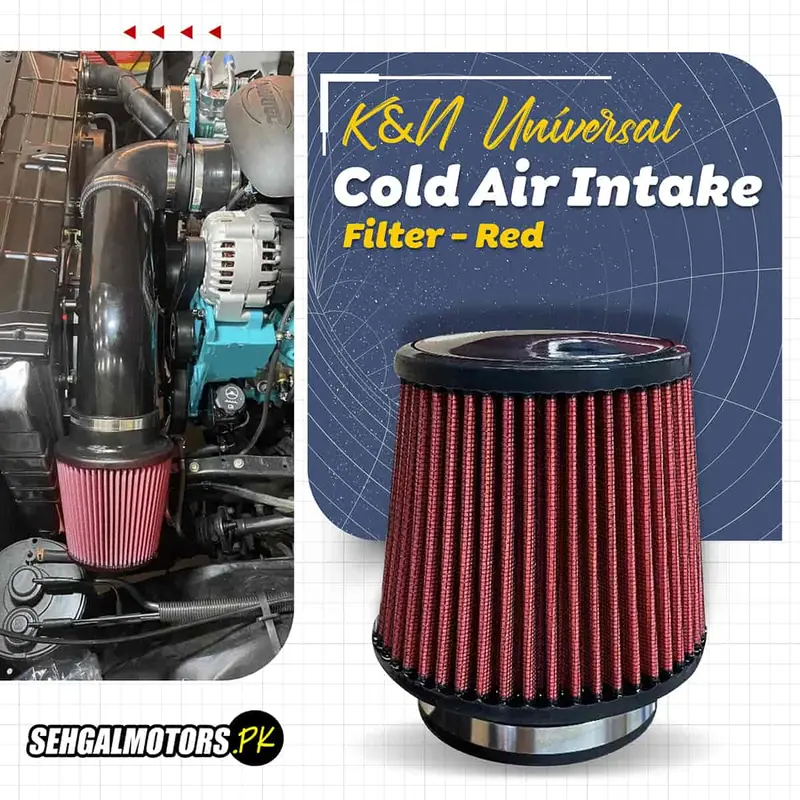 K&N Universal Cold Air Intake Filter - Red - Universal Car Air Filter Vehicle Induction High Power Mesh 1
