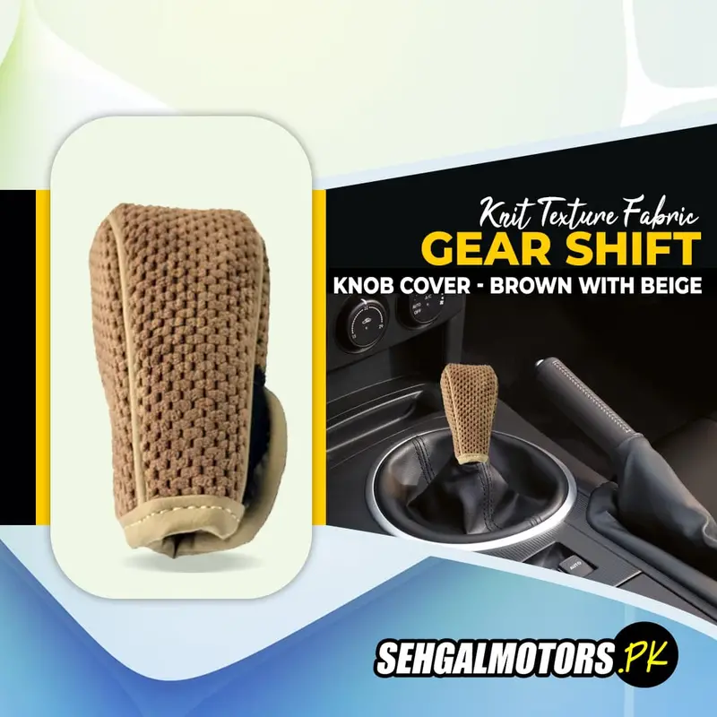 Knit Texture Fabric Gear Shift Knob Cover - Brown With Beige 1