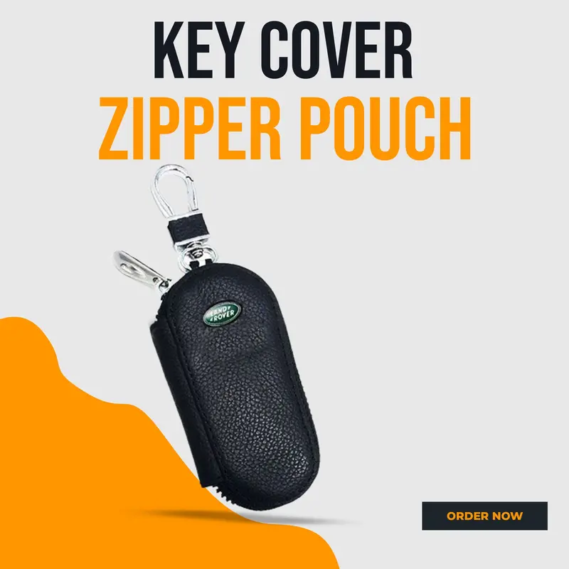Land Rover Zipper Matte Leather Key Cover Pouch Black With Keychain Ring 1