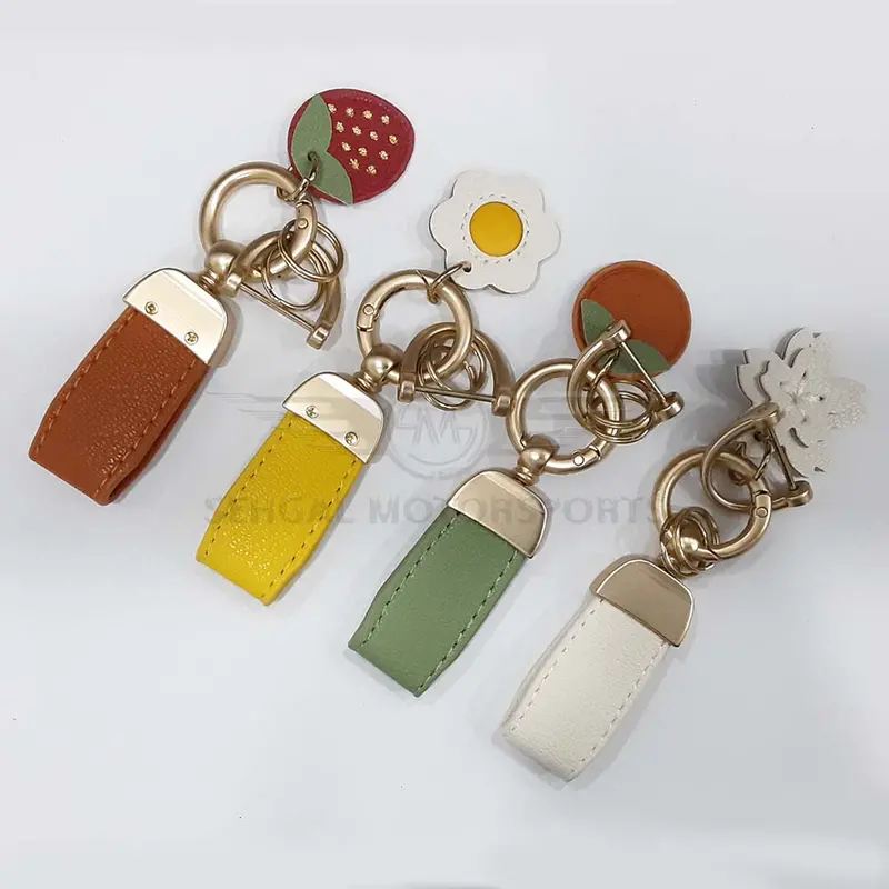 Leather Strap Zinc Metal Hook Fruity Keychain Multicolors (Dm38) 1