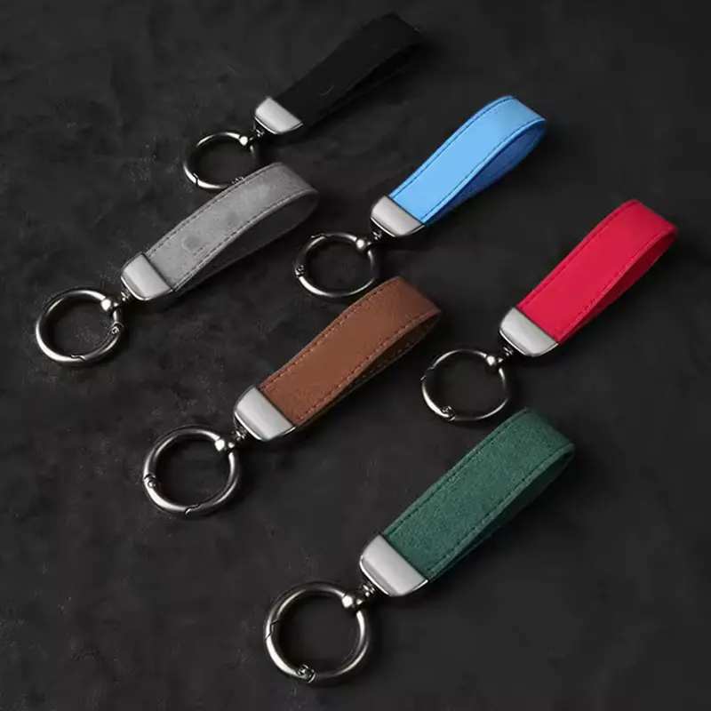 Leather Strap Zinc Metal Hook Keychain Multicolors With Logo (Dm32) 1