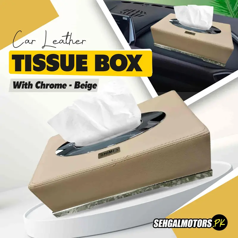 Leather Tissue Box With Chrome -Beige A70347 1