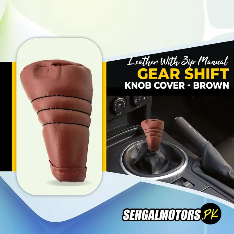 Leather With Zip Manual Gear Shift Knob Cover - Brown 1