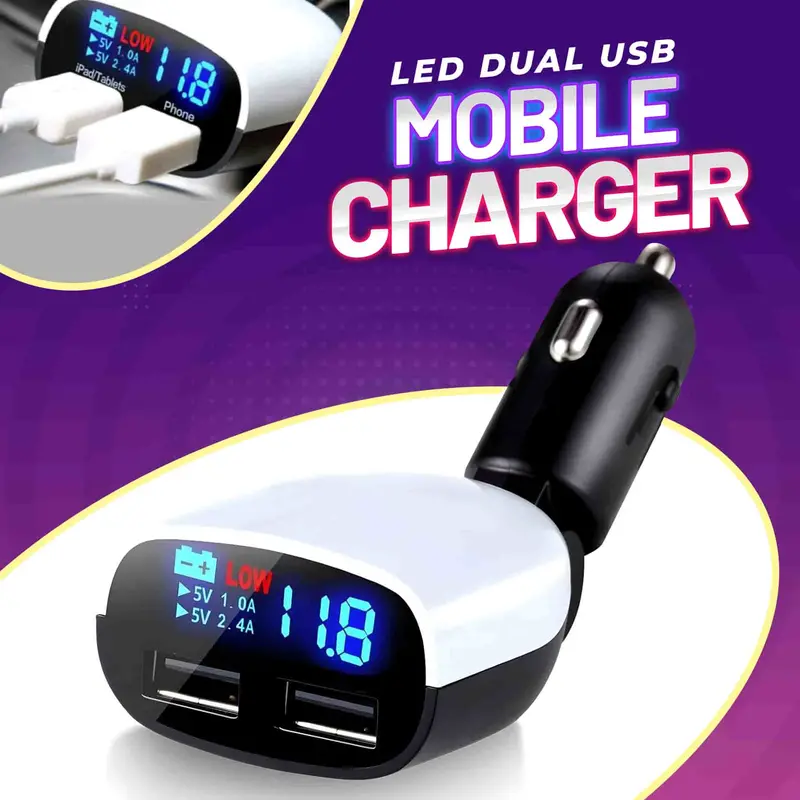 Led Dual Usb Mobile Car Mobile Charger - 3.4 A - Cigarette Socket Fit | Fast Charging With Display 1