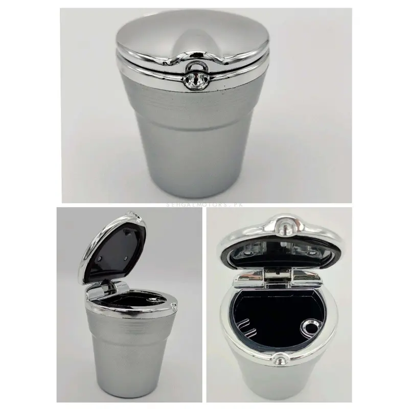 Led Portable Car Ashtray For Smokers Silver With Chrome Strip 2