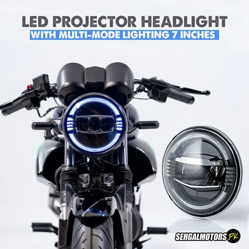 Led Projector Headlight With Multi-Mode Lighting 7-Inch - High Beam, Low Beam, Turn Signal, Drl & Blue Accent  12V-24V 1