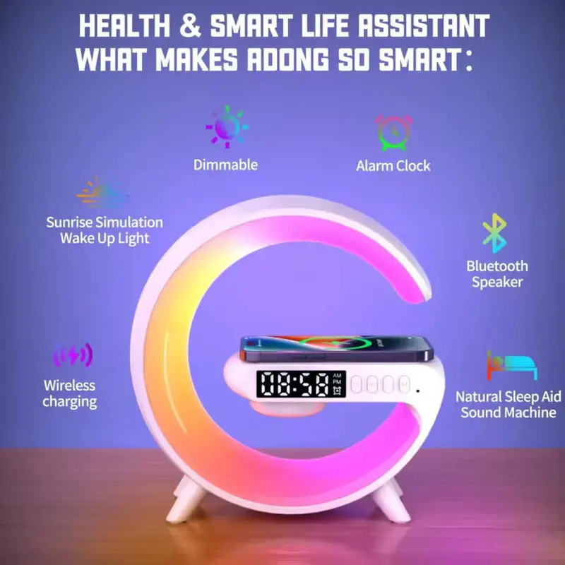 Led Smart Wake Up Light With Wireless Charger & Speaker 15W - Rechargeable Rgb Desk Lamp 1