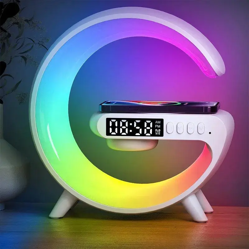 Led Smart Wake Up Light With Wireless Charger & Speaker 15W - Rechargeable Rgb Desk Lamp 2