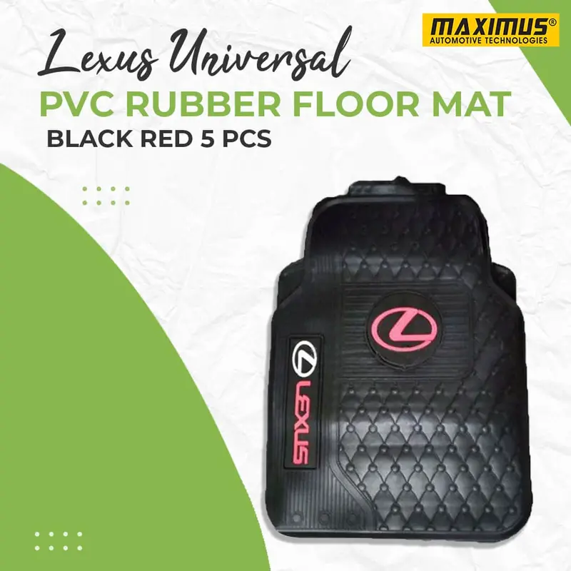 Lexus Universal Pvc Rubber Floor Mat Black Red Mix Design 5 Pcs - Foot Mat For Car 1