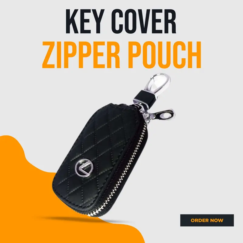 Lexus Zipper 7D Style Key Cover Pouch Black With Keychain Ring 1