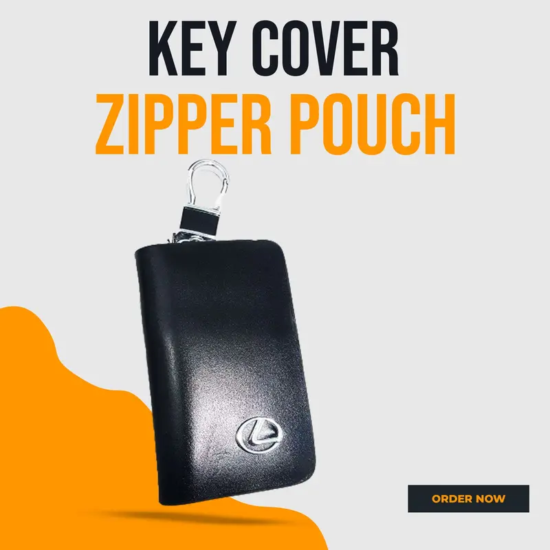 Lexus Zipper Glossy Leather Key Cover Pouch Black With Keychain Ring 1