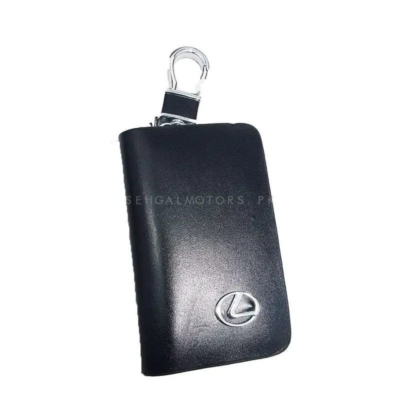 Lexus Zipper Glossy Leather Key Cover Pouch Black With Keychain Ring 2