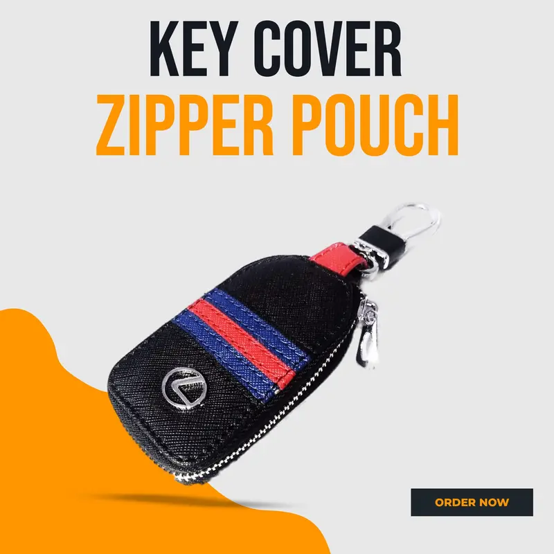 Lexus Zipper Jeans Key Cover Pouch Black With Red Blue Strip Keychain - Ring 1