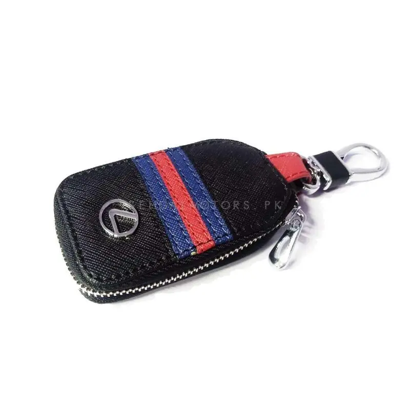Lexus Zipper Jeans Key Cover Pouch Black With Red Blue Strip Keychain - Ring 2