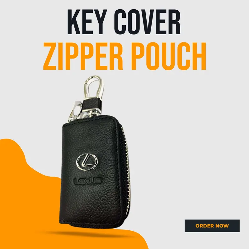 Lexus Zipper Matte Leather Key Cover Pouch Black With Keychain Ring 1