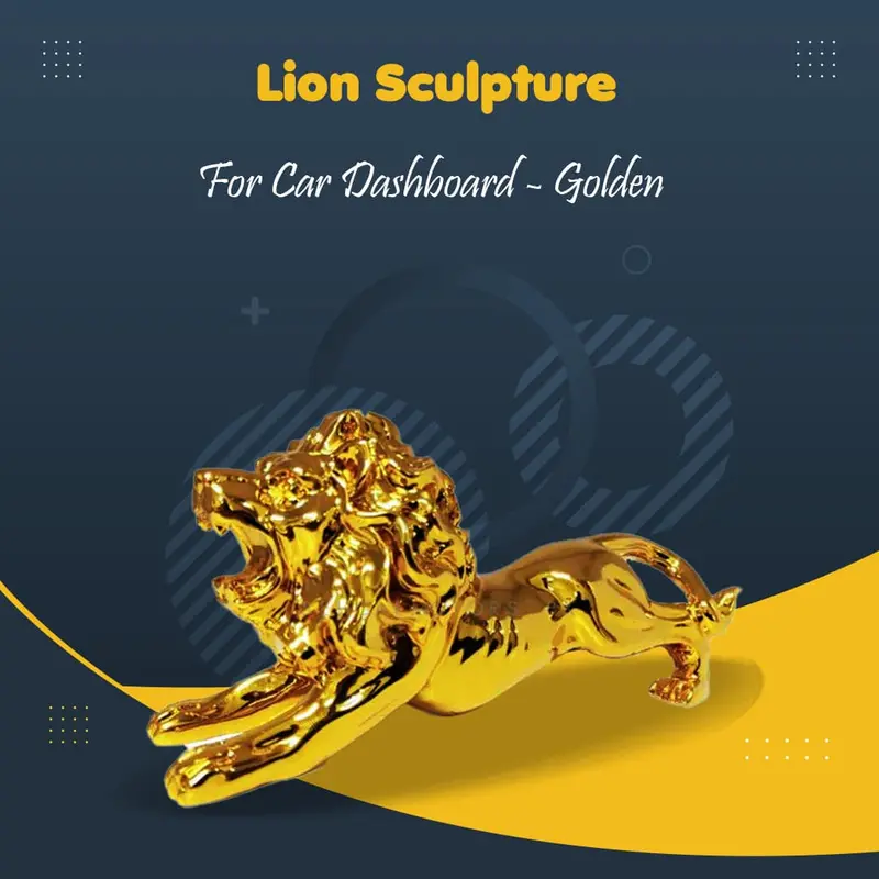 Lion Sculpture For Car Dashboard Large - Golden 1