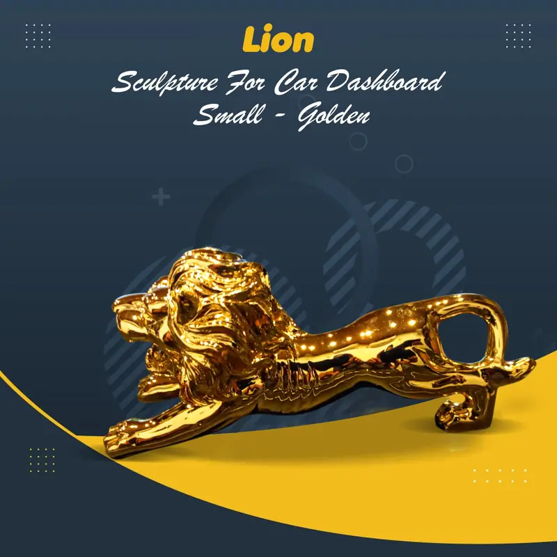 Lion Sculpture For Car Dashboard Small - Golden 1