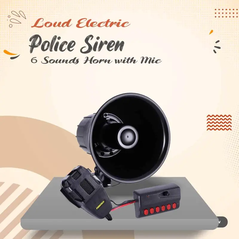 Loud Electric Police Siren 6 Sounds Horn With Mic 100W - Vehicle Horn 6 Sound Tone 1