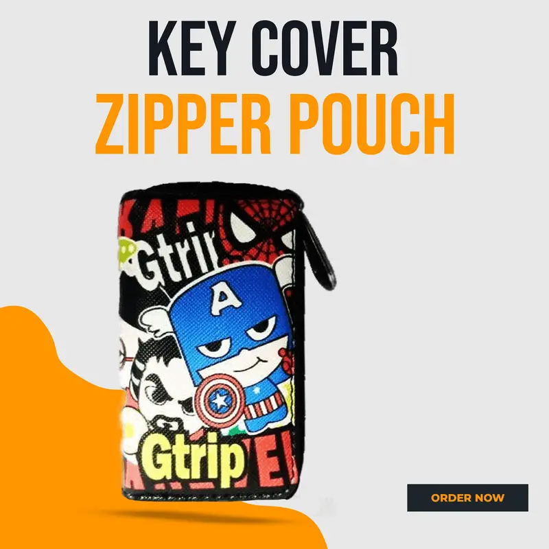 Marvel Zipper Matte Leather Key Cover Pouch With Keychain Ring 1
