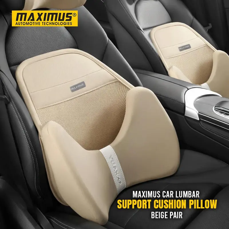 Maximus Car Lumbar Support Cushion Pillow Beige Pair 1