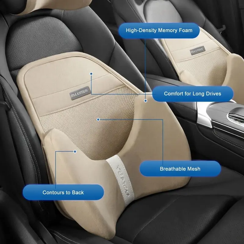 Maximus Car Lumbar Support Cushion Pillow Beige Pair 2
