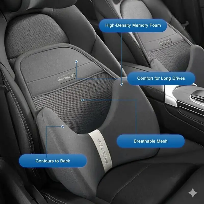 Maximus Car Lumbar Support Cushion Pillow Grey Pair 2
