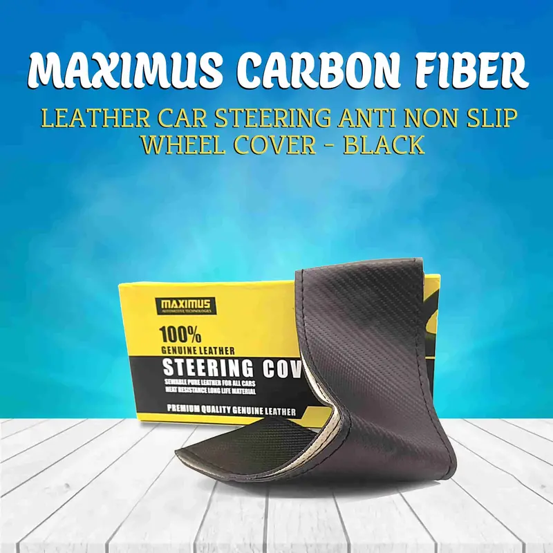 Maximus Carbon Fiber Leather  Car Steering Anti Non Slip Wheel Cover - Black - Multi Stitch 1