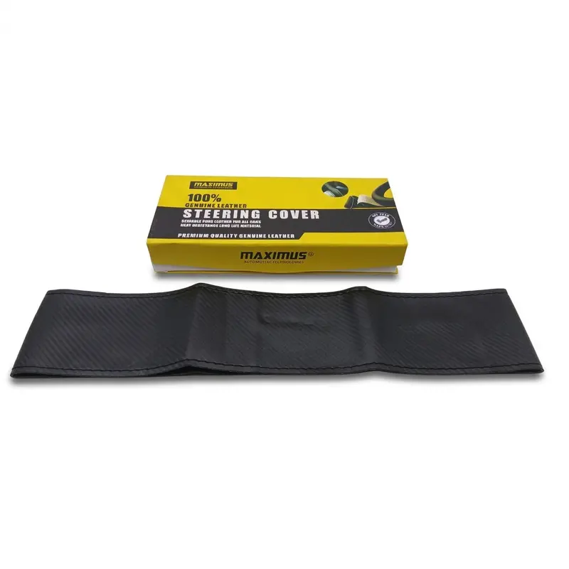 Maximus Carbon Fiber Leather Car Steering Anti Non Slip Wheel Cover - Black - Multi Stitch 2